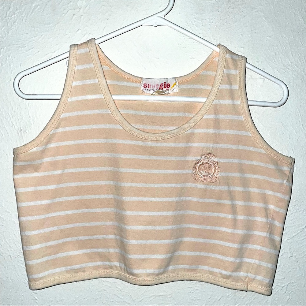 Vintage crop top tank light peach white stripes retro 80s energie M